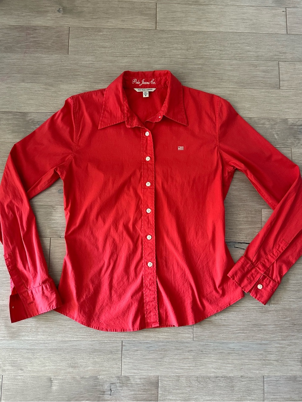 Polo Jeans Co. Cotton Red Button-Down Shirt Size Large